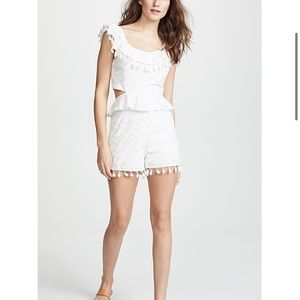 Moon River white ruffle romper worn once